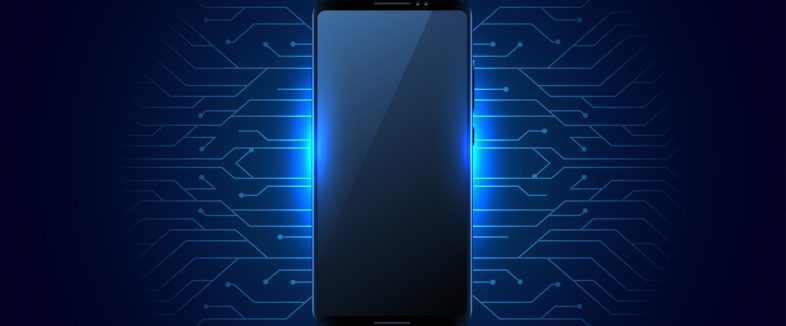 futuristic mobile technology with circuit lines background